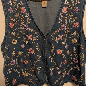 Vintage Tantrum Blues Floral Embroidered Denim Vest – XL – Boho Cottagecore West